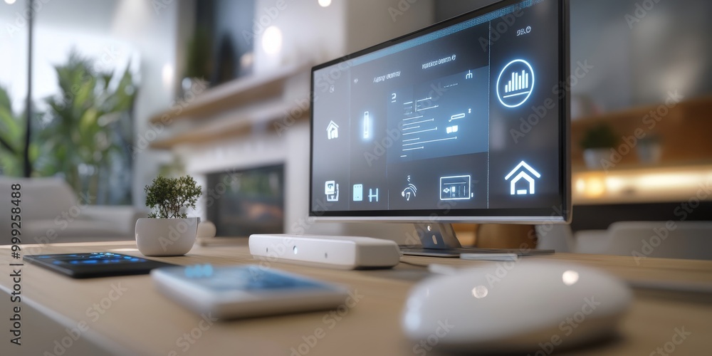 A smart home automation hub, with multiple devices seamlessly connected ... Hub for home automation